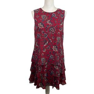 Lauren Ralph Lauren | Red Blue Floral Crinkle Georgette Dress
